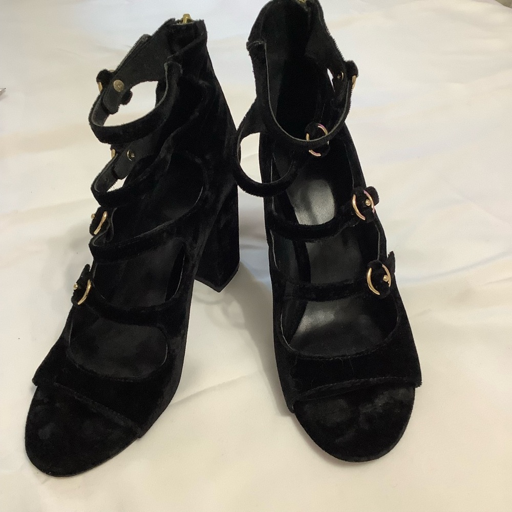Joie Laina Velvet Black Heeled Sandals Size 38.5 (US 8.5) )SH81 KL